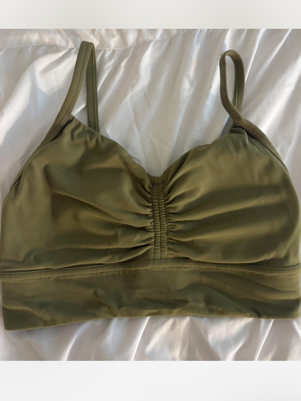 Lululemon Olive Green Ruched Sports Bra